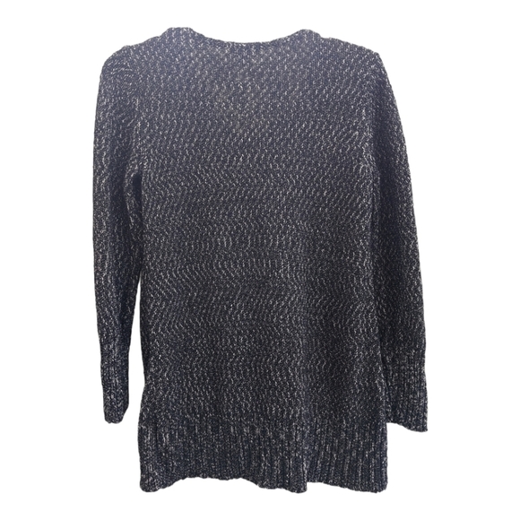 J Jill v-neck black and gray marled crochet-like sweater, size small - Picture 2 of 4